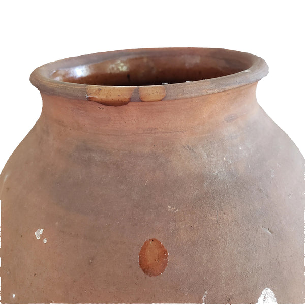 Antique Ovoid Redware Jar Vessel Unglazed Exterior Interior Glaze 12" Folk Earthenware