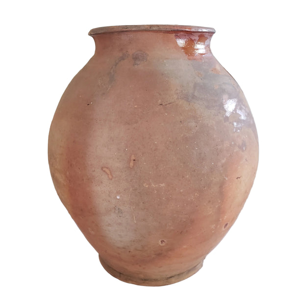 Antique Ovoid Redware Jar Vessel Unglazed Exterior Interior Glaze 12" Folk Earthenware