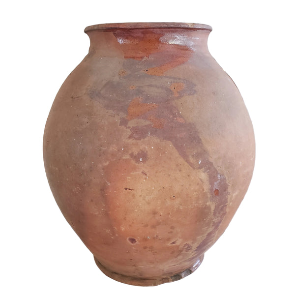 Antique Ovoid Redware Jar Vessel Unglazed Exterior Interior Glaze 12" Folk Earthenware
