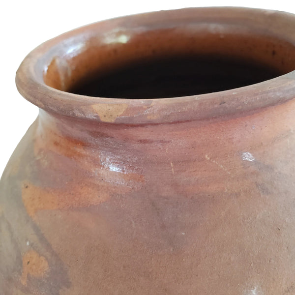 Antique Ovoid Redware Jar Vessel Unglazed Exterior Interior Glaze 12" Folk Earthenware