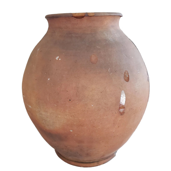 Antique Ovoid Redware Jar Vessel Unglazed Exterior Interior Glaze 12" Folk Earthenware