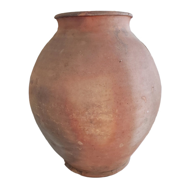 Antique Ovoid Redware Jar Vessel Unglazed Exterior Interior Glaze 12" Folk Earthenware