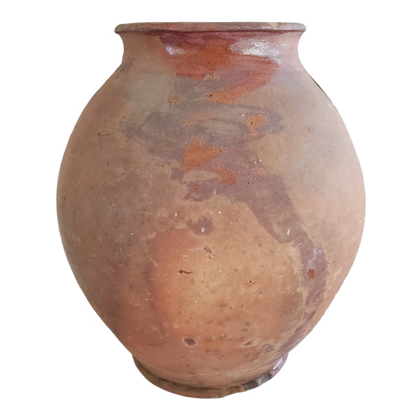 Antique Ovoid Redware Jar Vessel Unglazed Exterior Interior Glaze 12" Folk Earthenware