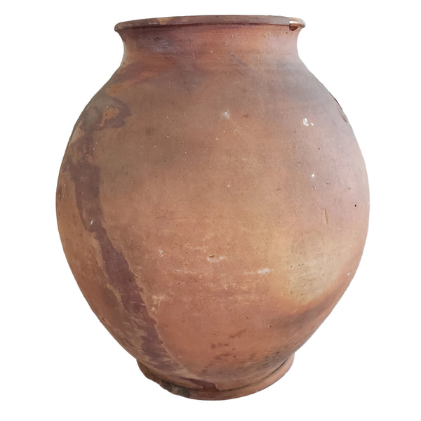 Antique Ovoid Redware Jar Vessel Unglazed Exterior Interior Glaze 12" Folk Earthenware