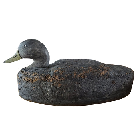 Vintage Cork Duck Decoy Wooden Head Glass Eyes Charred Finish 19" Long
