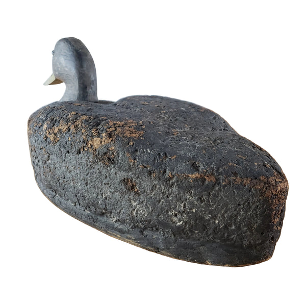 Vintage Cork Duck Decoy Wooden Head Glass Eyes Charred Finish 19" Long Signed