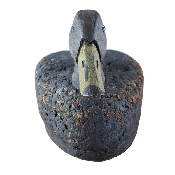 Vintage Cork Duck Decoy Wooden Head Glass Eyes Charred Finish 19" Long Signed