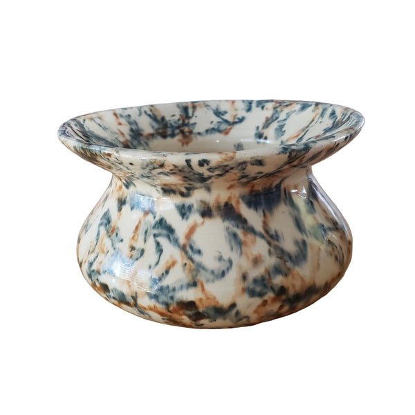 Antique Ceramic Cuspidor Spittoon Spongeware Marbled Surface Greenish Blue & Carmel Brown