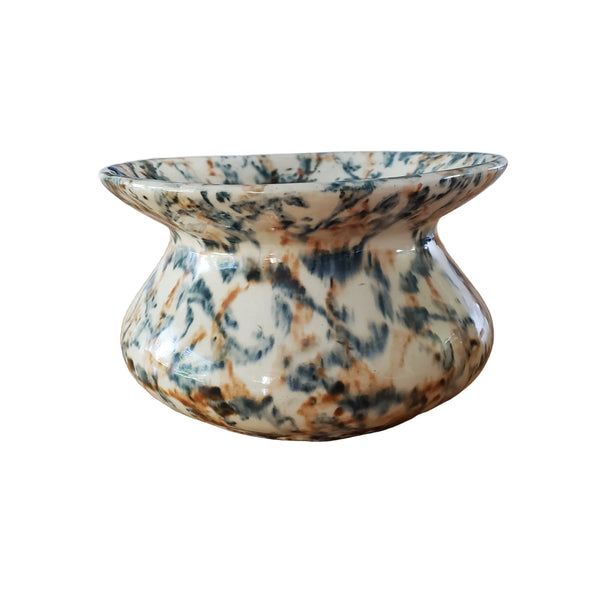Antique Ceramic Cuspidor Spittoon Spongeware Marbled Surface Greenish Blue & Carmel Brown