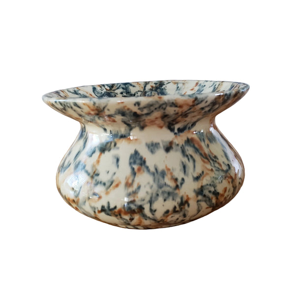Antique Ceramic Cuspidor Spittoon Spongeware Marbled Surface Greenish Blue & Carmel Brown