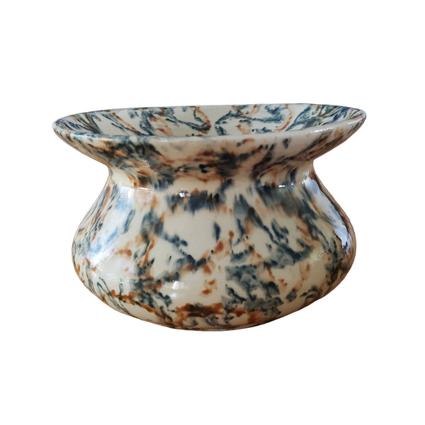 Antique Ceramic Cuspidor Spittoon Spongeware Marbled Surface Greenish Blue & Carmel Brown
