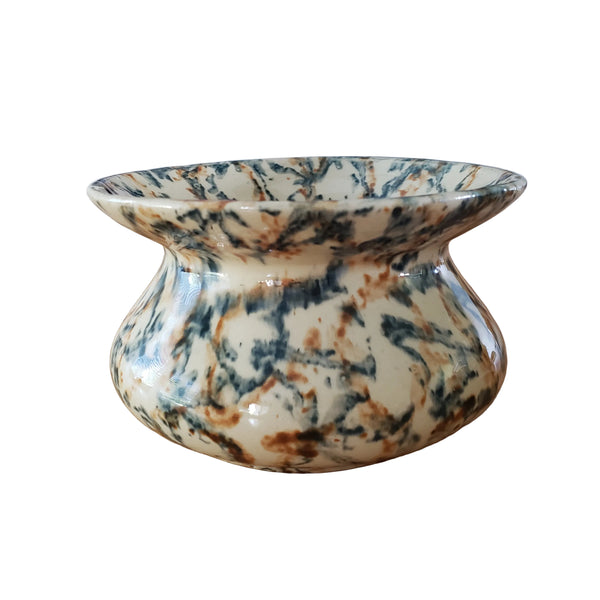 Antique Ceramic Cuspidor Spittoon Spongeware Marbled Surface Greenish Blue & Carmel Brown