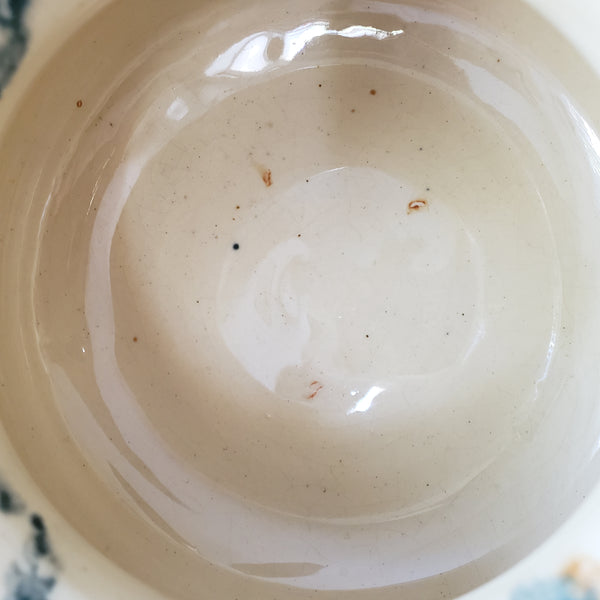 Antique Ceramic Cuspidor Spittoon Spongeware Marbled Surface Greenish Blue & Carmel Brown