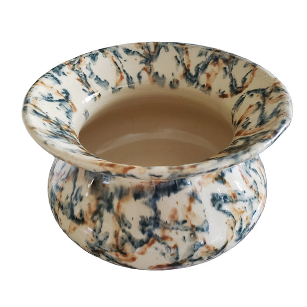 Antique Ceramic Cuspidor Spittoon Spongeware Marbled Surface Greenish Blue & Carmel Brown