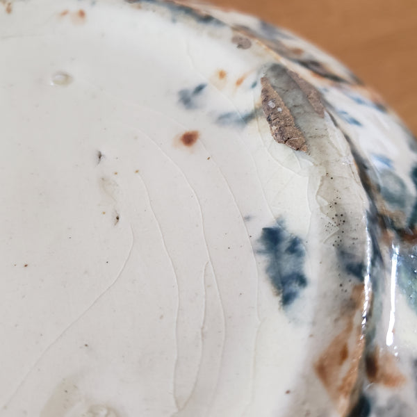Antique Ceramic Cuspidor Spittoon Spongeware Marbled Surface Greenish Blue & Carmel Brown