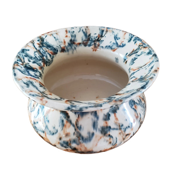 Antique Ceramic Cuspidor Spittoon Spongeware Marbled Surface Greenish Blue & Carmel Brown