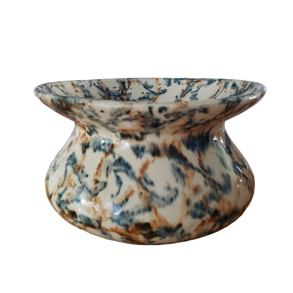Antique Ceramic Cuspidor Spittoon Spongeware Marbled Surface Greenish Blue & Carmel Brown