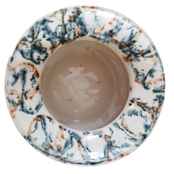 Antique Ceramic Cuspidor Spittoon Spongeware Marbled Surface Greenish Blue & Carmel Brown