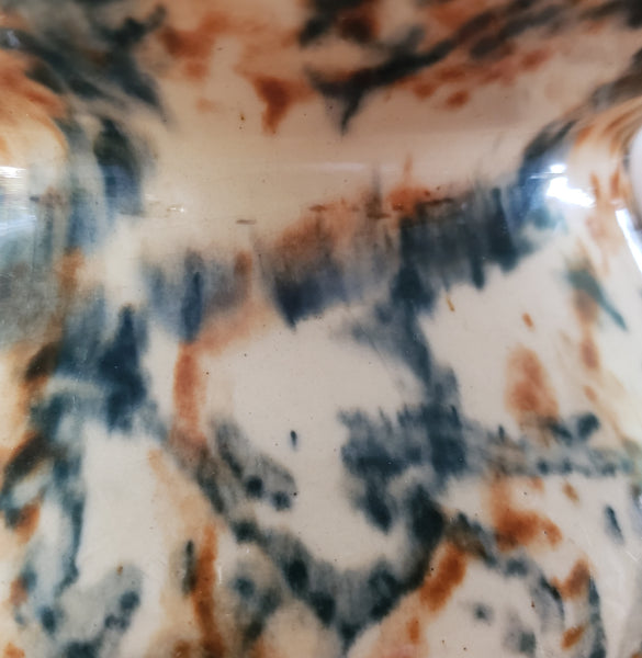 Antique Ceramic Cuspidor Spittoon Spongeware Marbled Surface Greenish Blue & Carmel Brown