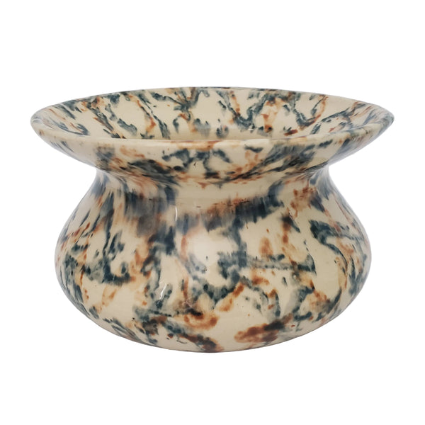Antique Ceramic Cuspidor Spittoon Spongeware Marbled Surface Greenish Blue & Carmel Brown