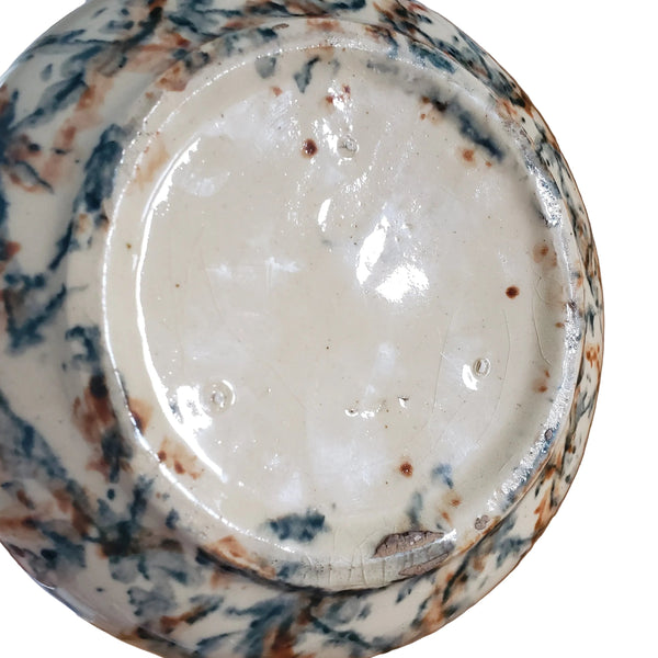 Antique Ceramic Cuspidor Spittoon Spongeware Marbled Surface Greenish Blue & Carmel Brown