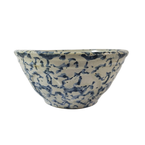 Antique Stoneware 1 Qt Mixing Bowl Cobalt Blue Spongeware Farmhouse Kitchen