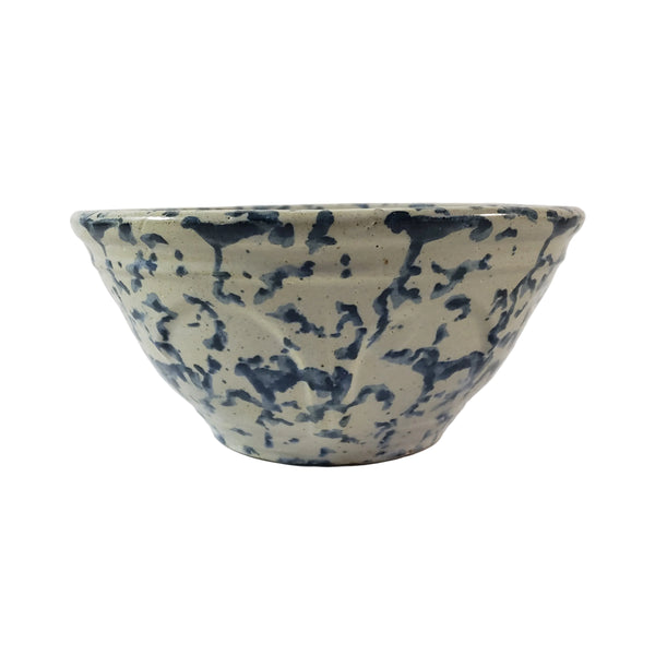 Antique Stoneware 1 Qt Mixing Bowl Cobalt Blue Spongeware Farmhouse Kitchen