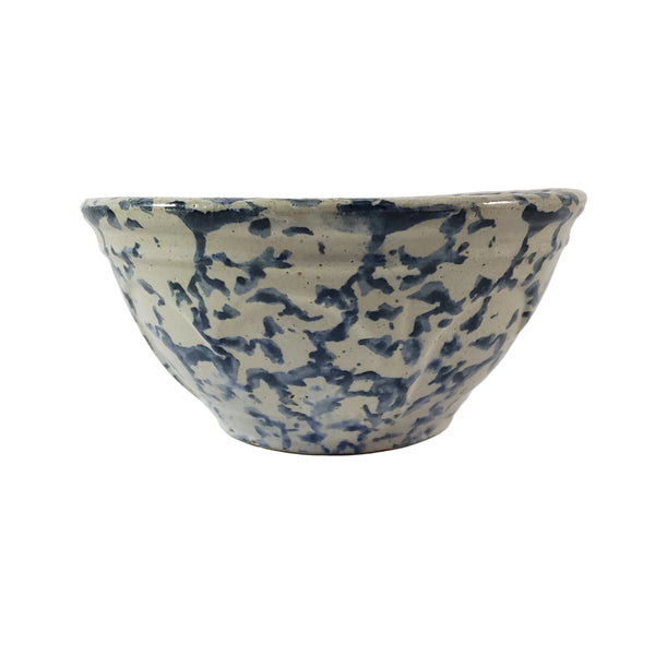 Antique Stoneware 1 Qt Mixing Bowl Cobalt Blue Spongeware Farmhouse Kitchen