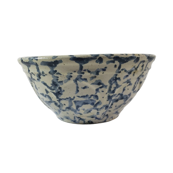Antique Stoneware 1 Qt Mixing Bowl Cobalt Blue Spongeware Farmhouse Kitchen