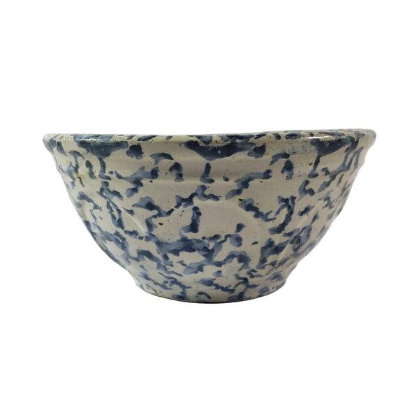 Antique Stoneware 1 Qt Mixing Bowl Cobalt Blue Spongeware Farmhouse Kitchen