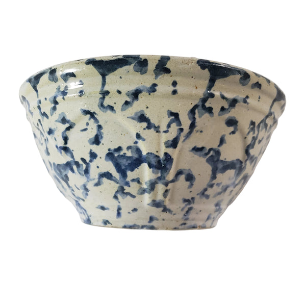 Antique Stoneware 1 Qt Mixing Bowl Cobalt Blue Spongeware Farmhouse Kitchen