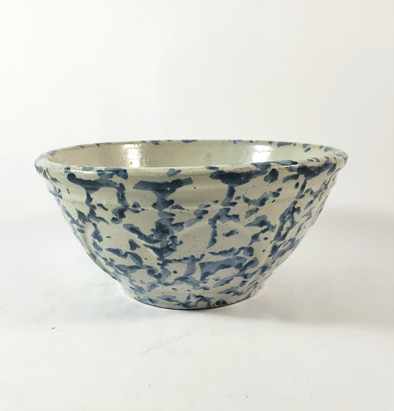 Antique Stoneware 1 Qt Mixing Bowl Cobalt Blue Spongeware Farmhouse Kitchen