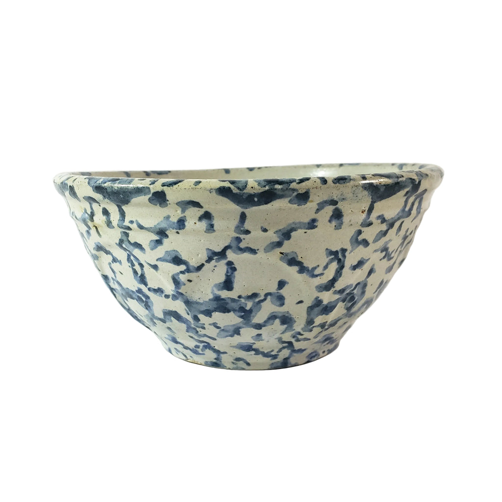 Antique Stoneware 1 Qt Mixing Bowl Cobalt Blue Spongeware Farmhouse Kitchen