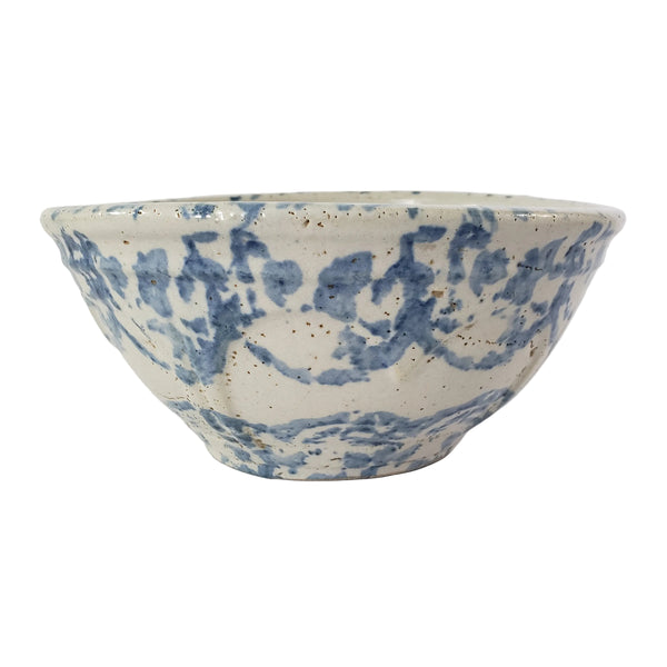 Antique Stoneware Mixing Bowl 1 Qt Blue Spongeware Farmhouse Kitchen