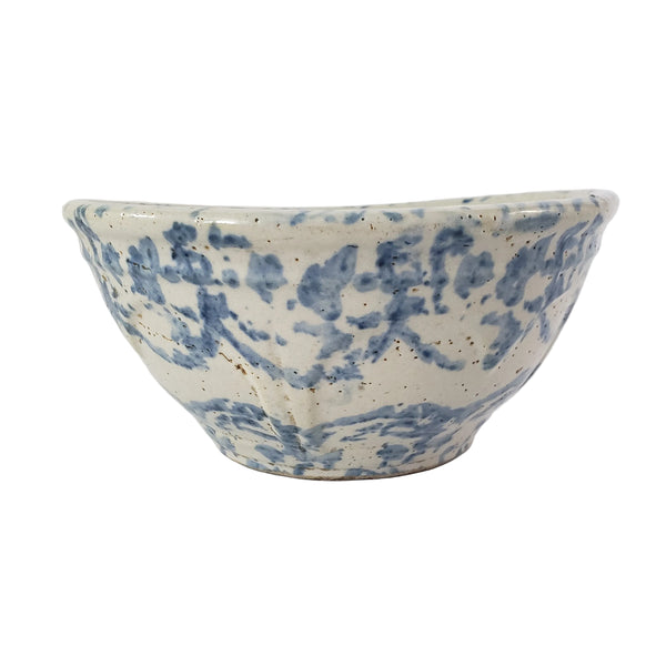 Antique Stoneware Mixing Bowl 1 Qt Blue Spongeware Farmhouse Kitchen