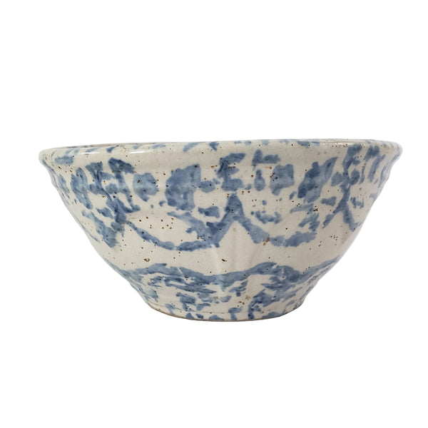 Antique Stoneware Mixing Bowl 1 Qt Blue Spongeware Farmhouse Kitchen