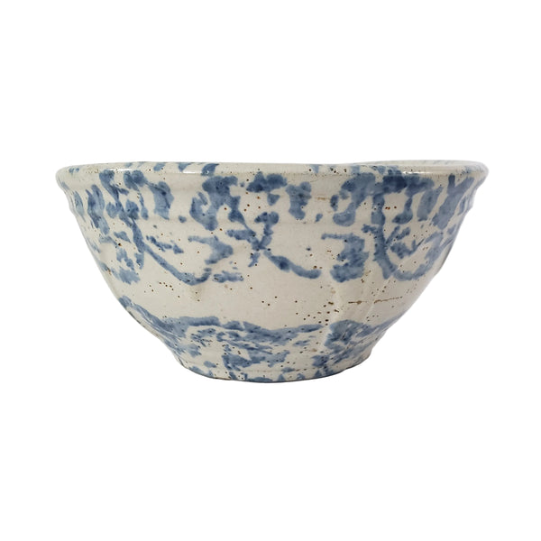 Antique Stoneware Mixing Bowl 1 Qt Blue Spongeware Farmhouse Kitchen