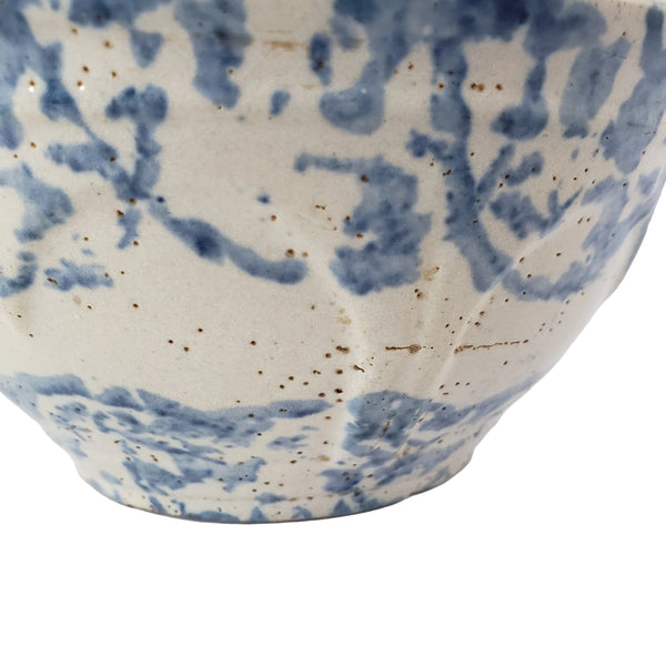 Antique Stoneware Mixing Bowl 1 Qt Blue Spongeware Farmhouse Kitchen