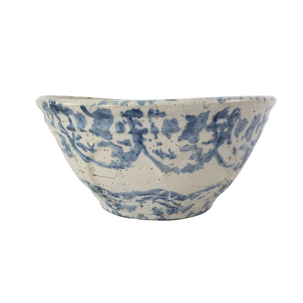 Antique Stoneware Mixing Bowl 1 Qt Blue Spongeware Farmhouse Kitchen