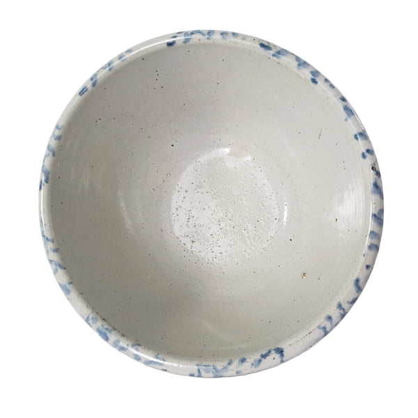 Antique Stoneware Mixing Bowl 1 Qt Blue Spongeware Farmhouse Kitchen
