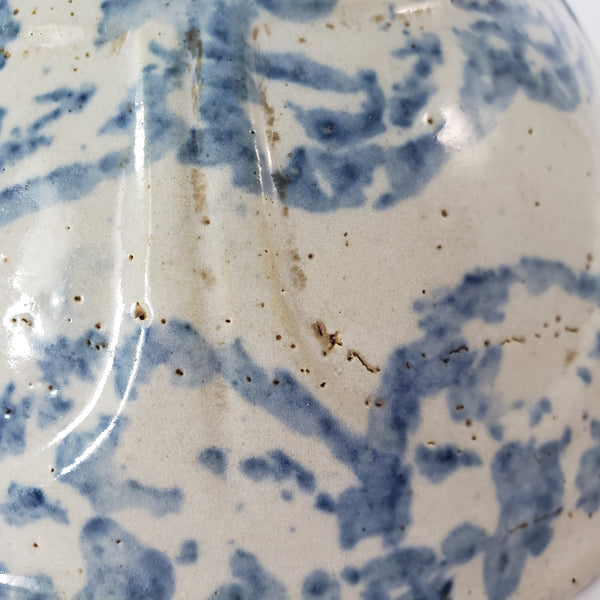 Antique Stoneware Mixing Bowl 1 Qt Blue Spongeware Farmhouse Kitchen