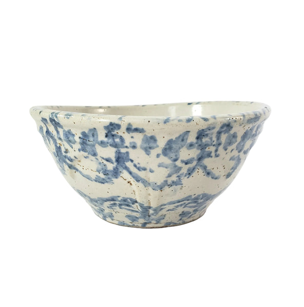 Antique Stoneware Mixing Bowl 1 Qt Blue Spongeware Farmhouse Kitchen