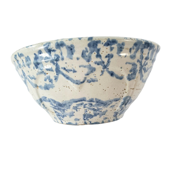 Antique Stoneware Mixing Bowl 1 Qt Blue Spongeware Farmhouse Kitchen