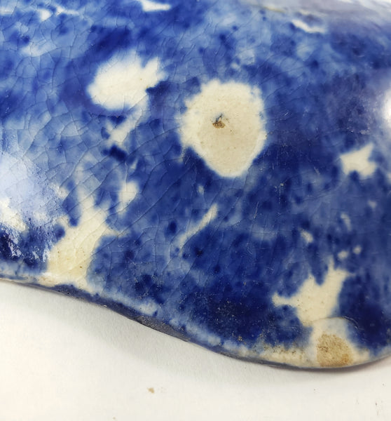 Antique Oval Cobalt Blue Spongeware Platter 13" American Folk Art