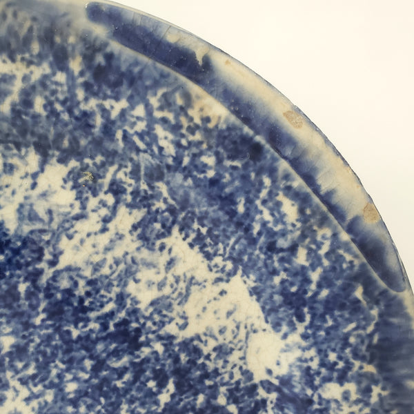 Primitive 19th Century Blue Spongeware Plate 9" Crazing Early Potters Repair
