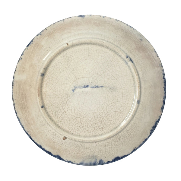 Primitive 19th Century Blue Spongeware Plate 9" Crazing Early Potters Repair