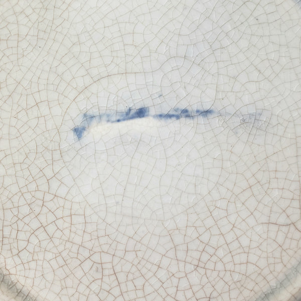 Primitive 19th Century Blue Spongeware Plate 9" Crazing Early Potters Repair
