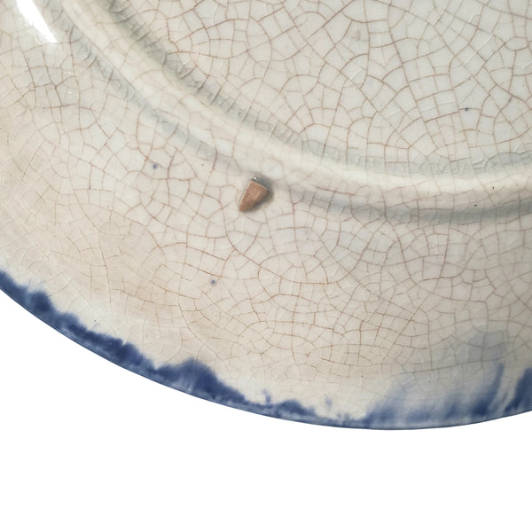Primitive 19th Century Blue Spongeware Plate 9" Crazing Early Potters Repair