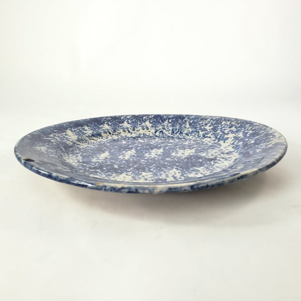Primitive 19th Century Blue Spongeware Plate 9" Crazing Early Potters Repair