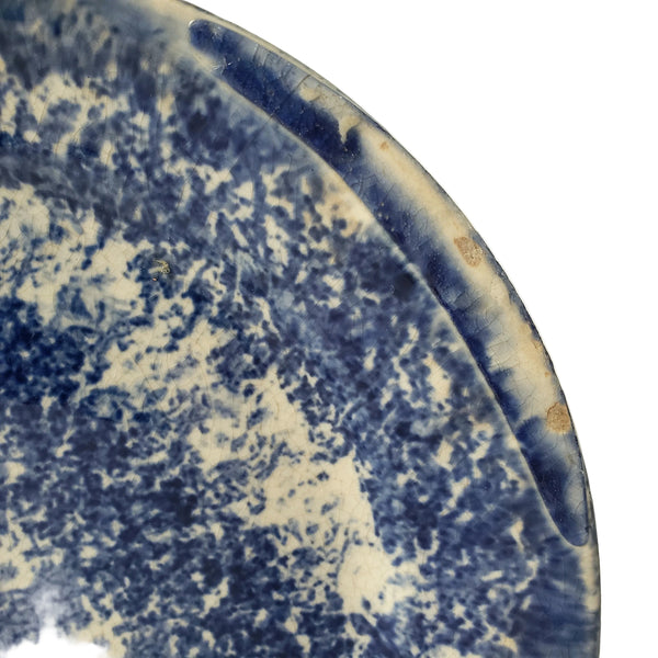 Primitive 19th Century Blue Spongeware Plate 9" Crazing Early Potters Repair